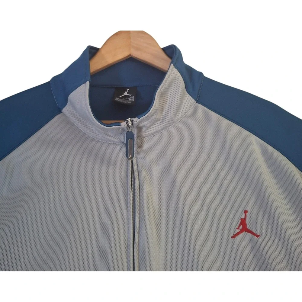 Jordan Mens Full Zip Track Jacket Gray Blue Red Spellout Jumpman XXL Mesh Coat
